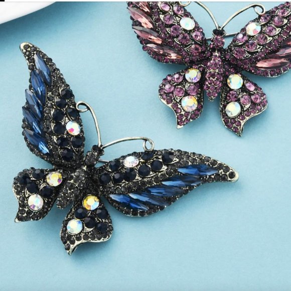Gorgeous Large Crystal Rhinestone Butterfly Brooch / Necklace Pendant - Picture 8 of 9
